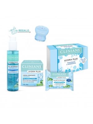CLINIANS cofanetto crema idratante+salviettine+gel detergente+guanto