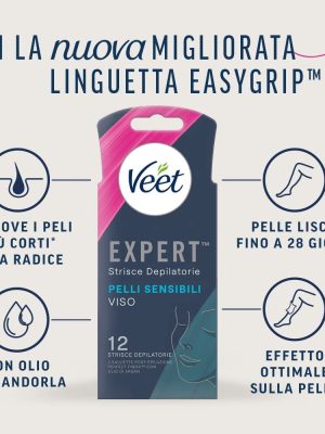 VEET EXPERT striscie depilatorie viso pelli sensibili 12 stiscie